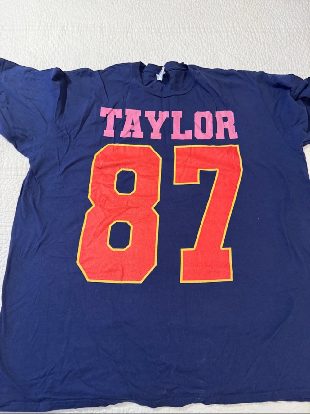 Port and Company Navy Tee with Pink 'TAYLOR' and Red '87'